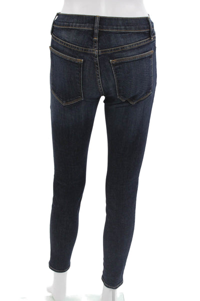 Frame Women Skinny Ankle Jeans Dark Blue Mid Rise Button Fly Size 24