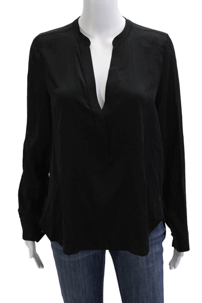 Vince Womens Basic Black Cotton Long Sleeve Blouse Size 6