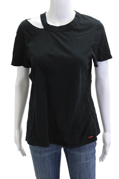 Philanthropy Women Black Silk Crew Neck Short Sleeve T-Shirt Grunge Size M