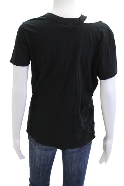 Philanthropy Women Black Silk Crew Neck Short Sleeve T-Shirt Grunge Size M