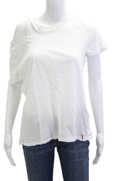 Philanthropy Women Basic Cotton White Crew Neck T-Shirt Short Sleeve Size M