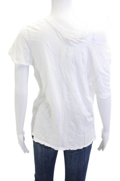 Philanthropy Women Basic Cotton White Crew Neck T-Shirt Short Sleeve Size M