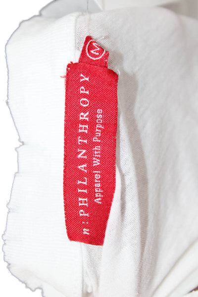 Philanthropy Women Basic Cotton White Crew Neck T-Shirt Short Sleeve Size M