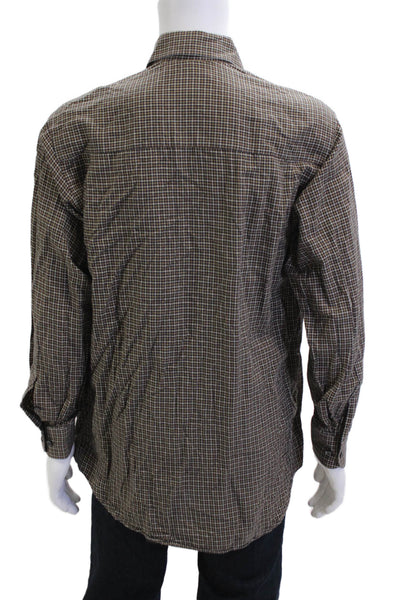Thomas Miller Mens Button Front Collared Plaid Shirt Brown Black Size Medium