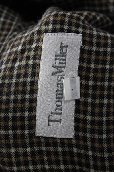 Thomas Miller Mens Button Front Collared Plaid Shirt Brown Black Size Medium