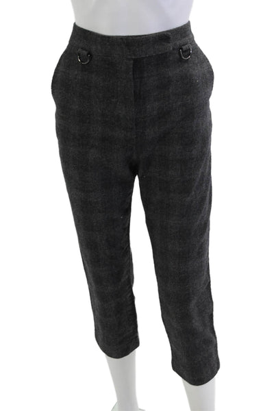 Max Mara Women Ankle Cropped Check Wool Pants Dark Gray Size 10