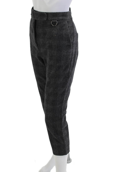 Max Mara Women Ankle Cropped Check Wool Pants Dark Gray Size 10