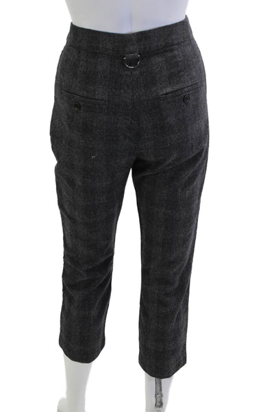 Max Mara Women Ankle Cropped Check Wool Pants Dark Gray Size 10