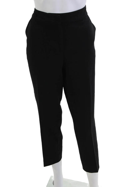 St. John Caviar Womens Ankle Cropped Dress Pants Black Wool Hook & Eye Size 8