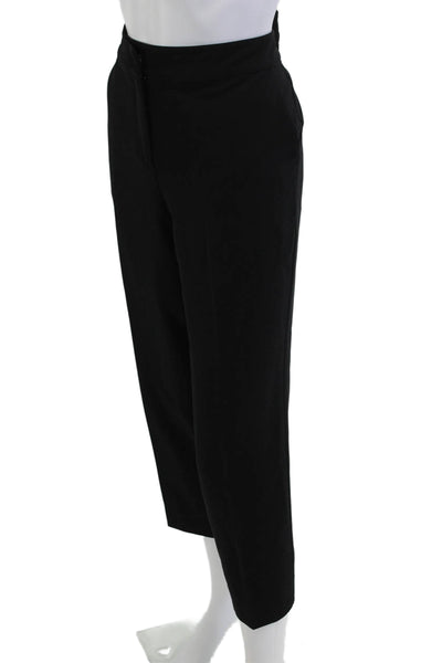 St. John Caviar Womens Ankle Cropped Dress Pants Black Wool Hook & Eye Size 8