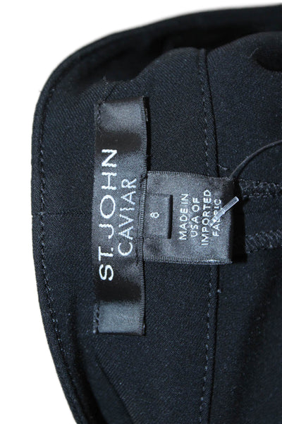 St. John Caviar Womens Ankle Cropped Dress Pants Black Wool Hook & Eye Size 8