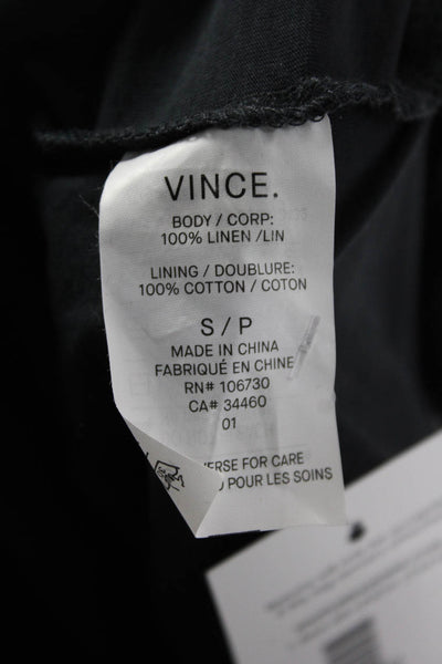 Vince Women Black Linen Maxi Shirt Dress Short Sleeve Button Round Neck Size S