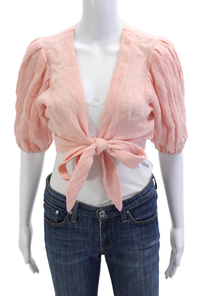 Lisa Marie Fernandez Womens Cropped Blouse Pink Linen Polyamide Tie Size 1
