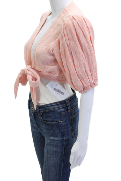 Lisa Marie Fernandez Womens Cropped Blouse Pink Linen Polyamide Tie Size 1
