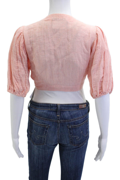 Lisa Marie Fernandez Womens Cropped Blouse Pink Linen Polyamide Tie Size 1