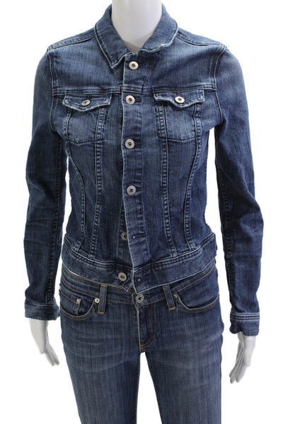 AG Women Jacket Dark Blue Button Collared Solid 90s Fall Size S