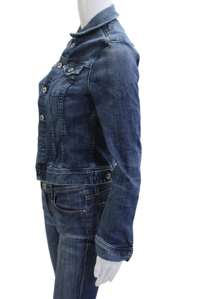 AG Women Jacket Dark Blue Button Collared Solid 90s Fall Size S