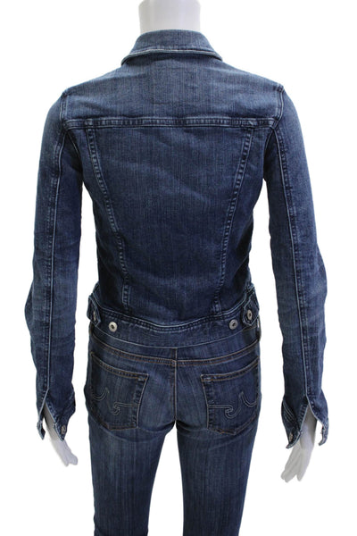 AG Women Jacket Dark Blue Button Collared Solid 90s Fall Size S