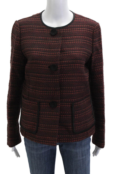 Lafayette 148 New York Women Brown Striped Blazer Button Long Sleeve Size M