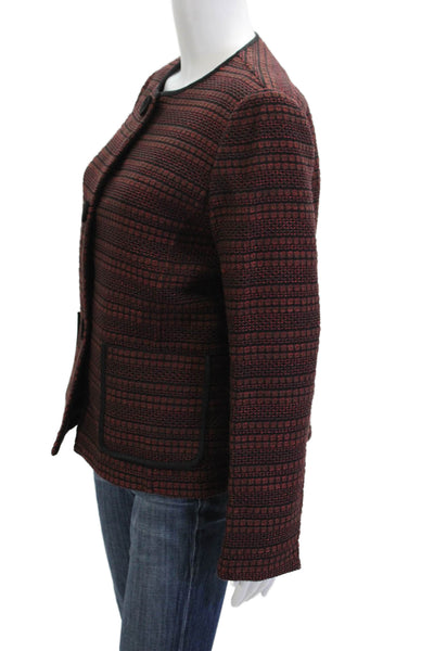 Lafayette 148 New York Women Brown Striped Blazer Button Long Sleeve Size M