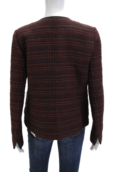 Lafayette 148 New York Women Brown Striped Blazer Button Long Sleeve Size M