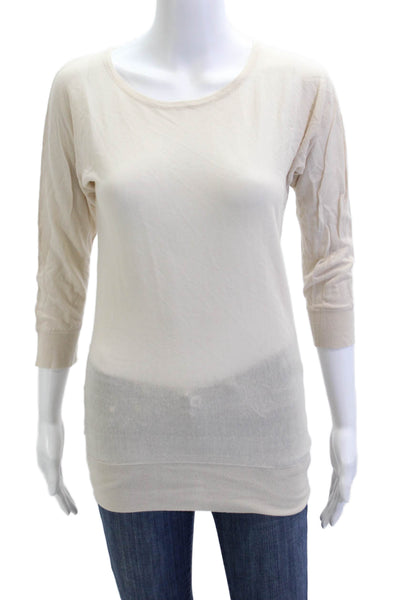 Strenesse Gabriele Strehle Women Beige Cotton Tee 3/4 Sleeve Size S