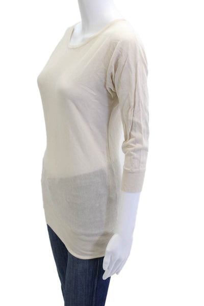 Strenesse Gabriele Strehle Women Beige Cotton Tee 3/4 Sleeve Size S