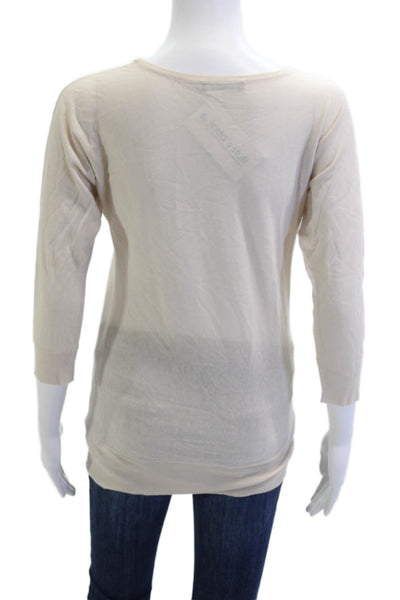 Strenesse Gabriele Strehle Women Beige Cotton Tee 3/4 Sleeve Size S