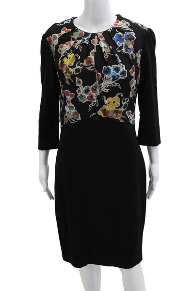 Jason Wu Womens Sheath Dress Black 3/4 Sleeve Round Neck Floral Size 10