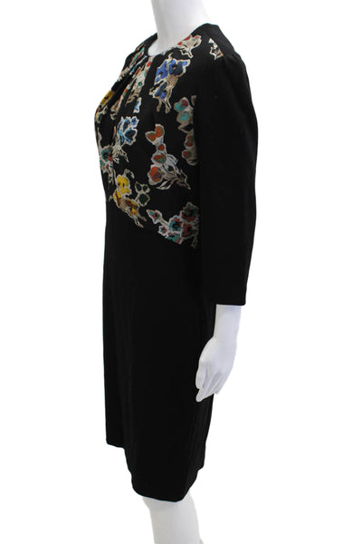 Jason Wu Womens Sheath Dress Black 3/4 Sleeve Round Neck Floral Size 10