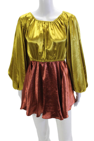 Caroline Constas Women Blouson Mini Dress Yellow Long Sleeve Size 2XS