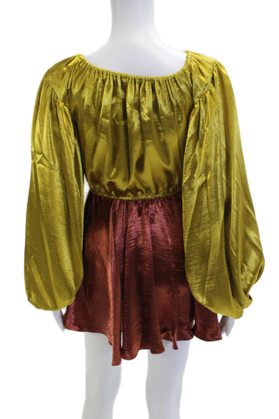 Caroline Constas Women Blouson Mini Dress Yellow Long Sleeve Size 2XS