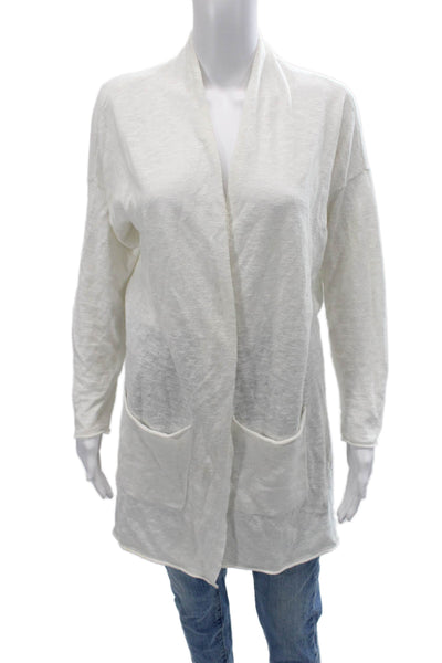 Eileen Fisher Unisex Cardigan White Organic Linen Cotton Long Sleeve Size S