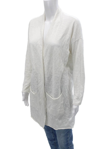 Eileen Fisher Unisex Cardigan White Organic Linen Cotton Long Sleeve Size S