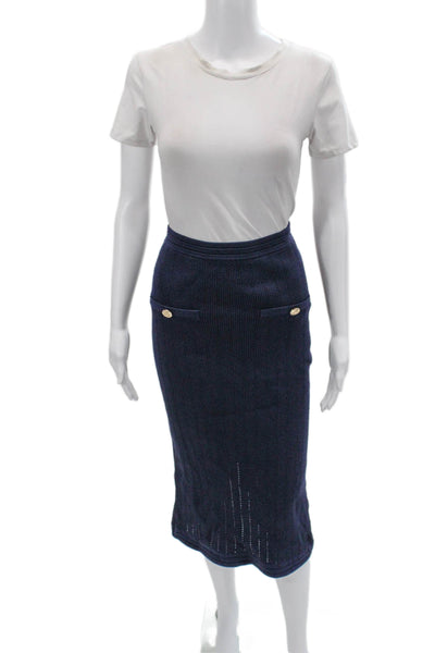Zara Women Straight Pencil Striped Dark Blue Skirt Size S