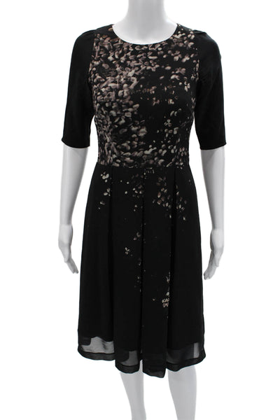 Cynthia Steffe Women Fit & Flare Dress Black 3/4 Sleeve Rayon Size S