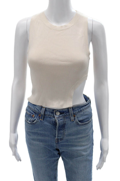 Zara Womens Cropped Tank Crewneck Beige Viscose Nylon Size S