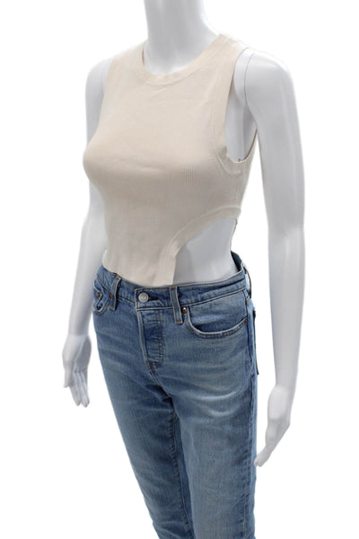 Zara Womens Cropped Tank Crewneck Beige Viscose Nylon Size S
