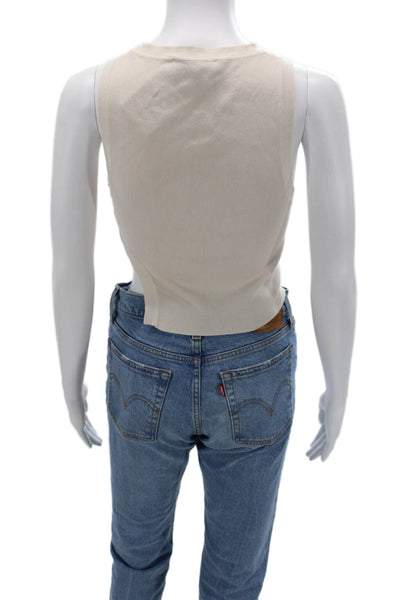 Zara Womens Cropped Tank Crewneck Beige Viscose Nylon Size S