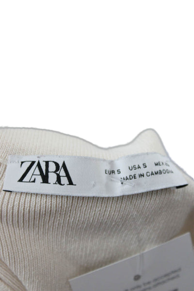 Zara Womens Cropped Tank Crewneck Beige Viscose Nylon Size S