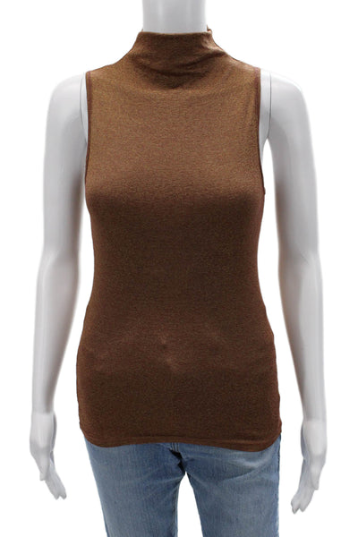 Michael Stars Womens Brown Mock Neck Sleeveless Tank Basic 50%Cotton Size One