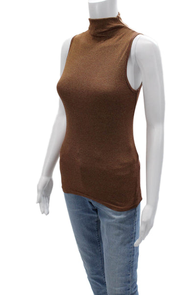 Michael Stars Womens Brown Mock Neck Sleeveless Tank Basic 50%Cotton Size One