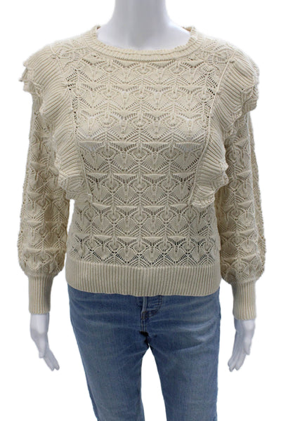 Line & Dot Unisex Pullover Sweater Beige Geometric Crew Neck 100% Cotton Size S