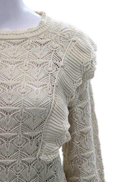 Line & Dot Unisex Pullover Sweater Beige Geometric Crew Neck 100% Cotton Size S