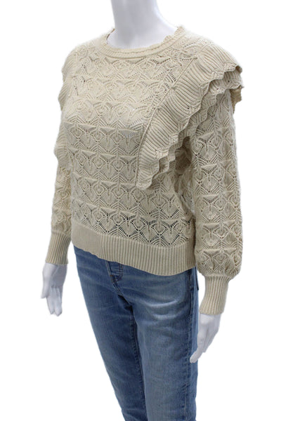 Line & Dot Unisex Pullover Sweater Beige Geometric Crew Neck 100% Cotton Size S