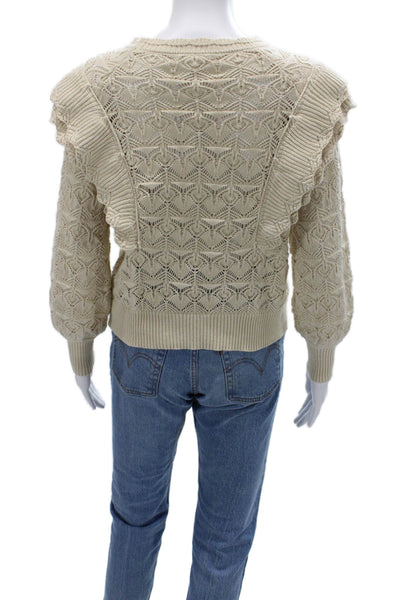 Line & Dot Unisex Pullover Sweater Beige Geometric Crew Neck 100% Cotton Size S