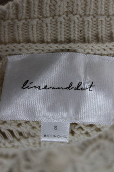 Line & Dot Unisex Pullover Sweater Beige Geometric Crew Neck 100% Cotton Size S