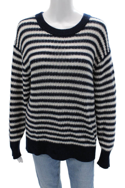 J Crew Unisex Dark Blue Striped Crew Neck Pullover Sweater Long Sleeve Size S