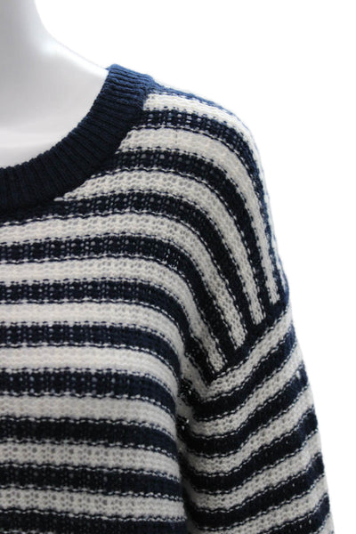 J Crew Unisex Dark Blue Striped Crew Neck Pullover Sweater Long Sleeve Size S