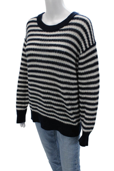 J Crew Unisex Dark Blue Striped Crew Neck Pullover Sweater Long Sleeve Size S